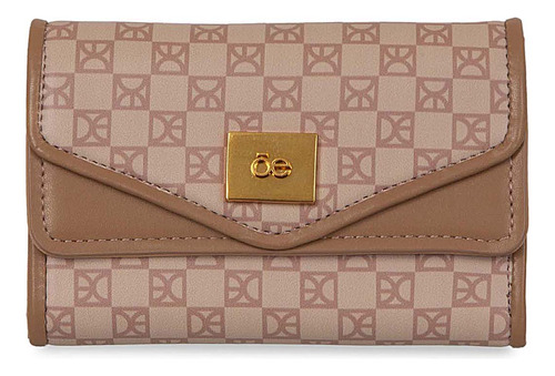 Cartera Cloe Para Mujer Flap Estampado Broche De Presión Color Marrón Claro