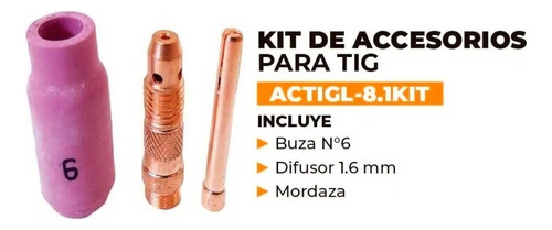 Kit Boquilla Consumible Tig 1,6mm Actigl-8.1k Lusqtoff