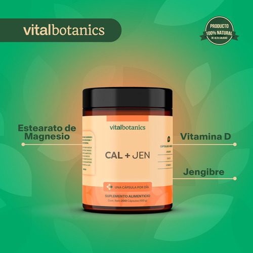 Calcio Vitamina D3 Con 200 Capsulas Vitalbotanics Sabor No