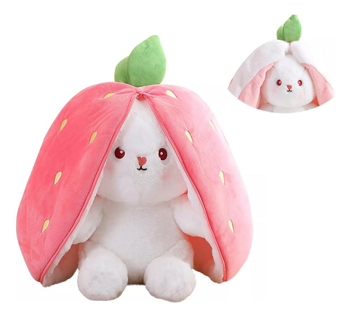 Conejo De Peluche Fresa Con Cierre Reversible Kawaii 25 Cm