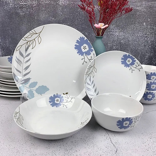 Vajilla Moderna Blanca Redonda Para 6 Personas 24pz Gibson Color Flor Azul