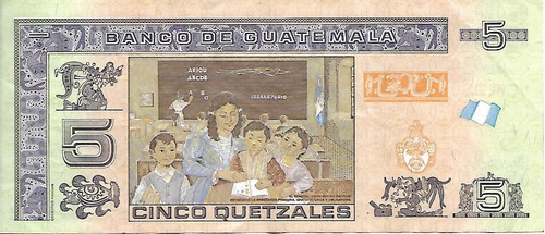 Billete Guatemala 5 Quetzales Año 2022 Mb+ Palermo (Usado)