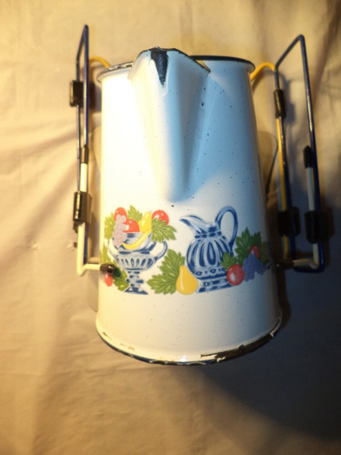 Antigua Y Decorada Jarra Cafetera De Peltre Blanco (Usado)