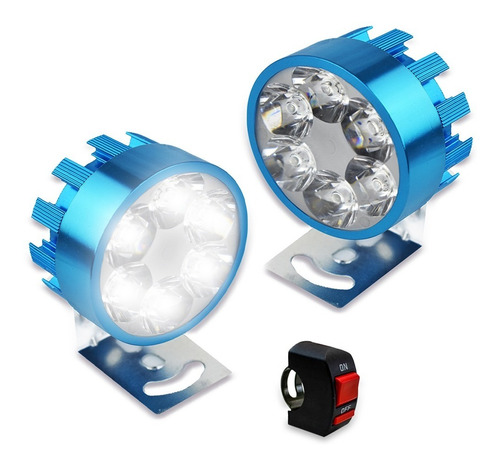 Par Faros 6 Led Redondo Auto Moto Con Estrobo Y Switch