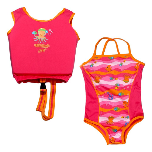 Conjunto Chaleco Flotador Espuma Mas Traje De Baño Niña