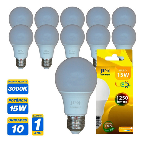 Kit 10 Lâmpada Led E27 15w Residencial Casa E Comercio Cor da luz Branco-quente 110V/220V