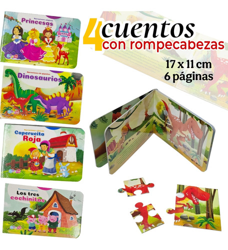 4 Libros Cuentos Con Rompecabezas Pasta Dura