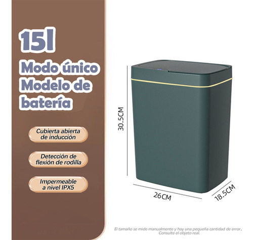 Pequeño Bote De Basura Con Sensor Led Inteligente Silencioso Verde Oscuro