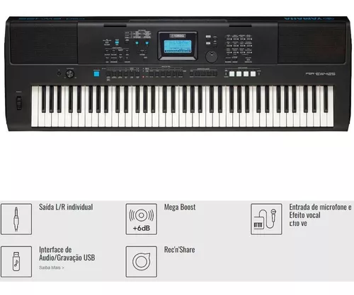 Teclado Yamaha Arranjador Psr Ew425 + Capa + Suporte + Pedal +