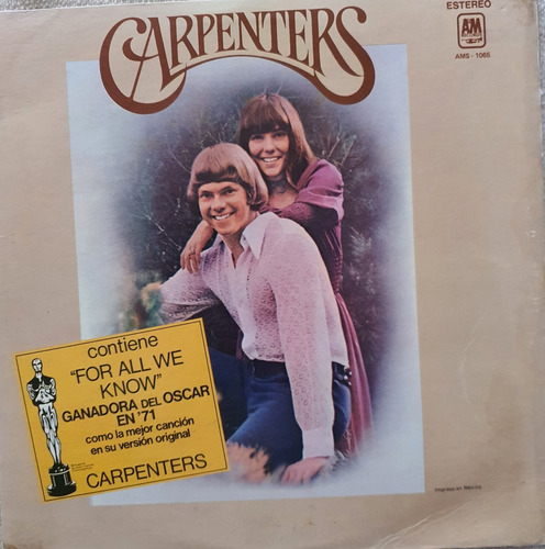 Lp The Carpenters For All We Know 1971 Grabado Usa Limitado