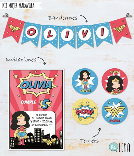 Kit Imprimible Mujer Maravilla Niña Deco + Candy Bar