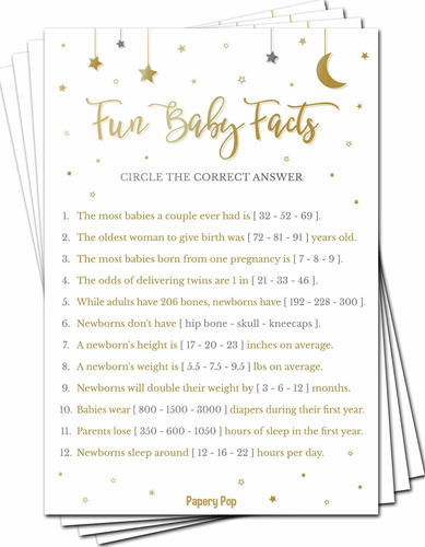 Baby Shower Games For Boys Or Girls Fun Baby Facts Game Card