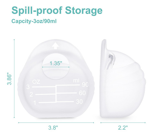 Colector De Leche Portátil Kencpet, 90 Ml/3 Oz, Silicona, Pa
