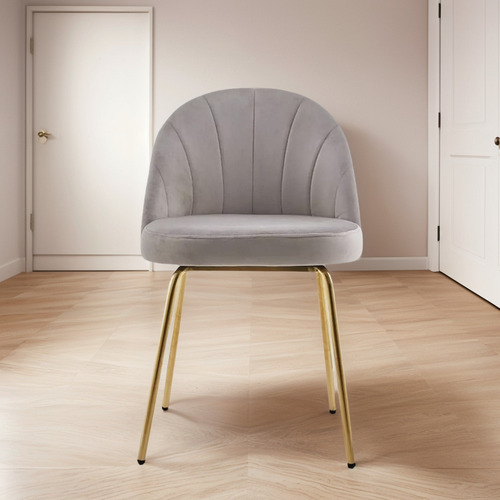 Silla Velvet Tapizado Sybil Tulip Velvet Aterciopelado Dorado Oscuro Gris Claro