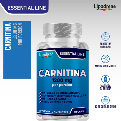 Carnitina 1200 Mg | Lipodrene | Essential 60 Caps Sabor Sin Sabor