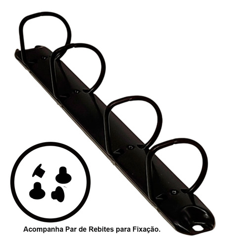 Garra / Ferragem Para Fichário A5 - 04 Argolas D 25mm Black