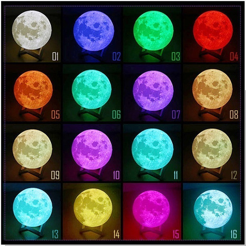 Lámpara Luna 12 Cm 3d Luz Led Colores + Base Madera