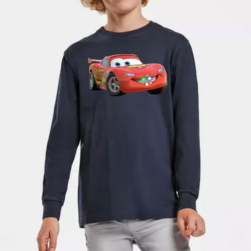 Polera Led Manga Larga Algodón Niños Cars Rayo Mcqueen