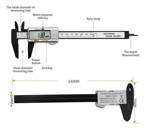 2 Pie De Rey Pantalla Lcd Digital Calibrador Vernier De 150m