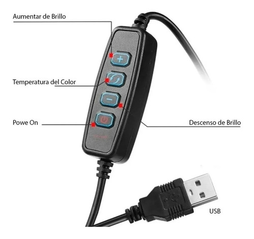 Imagen 5 de 10 de Aro De Luz Led 10 Pulgadas 26cm Trípode 8cm 20w Usb 120 Leds