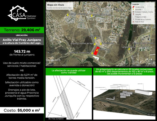 Terreno De 29,406 M2 Comercial H6, Anillo Vial Fray Junípero