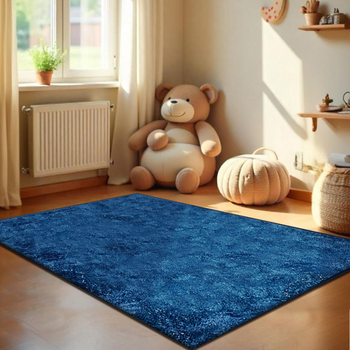 1 Tapete Quarto Infantil Peludo Beira Cama 100x150 Oa Cl Azj Comprimento 1.5 M Cor Azul Jeans Escuro Marinho Desenho Do Tecido Felpudo Liso Largura 1 M