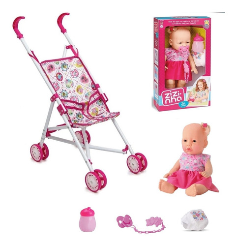 Set Cochecito De Muñecas + Muñeca Hace Pipí + Accesorios4951