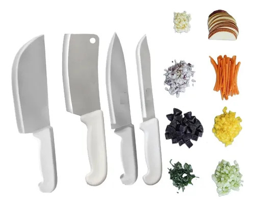 Cuchillos Profesionales Set Con Juego De 4 Piezas Para Cocina Carnicero Chef Pescado Hacha Filetero 7, 8, 7, 8 Pulgadas Color Blanco Acero Inoxidable Yesh Market Modelo 3368