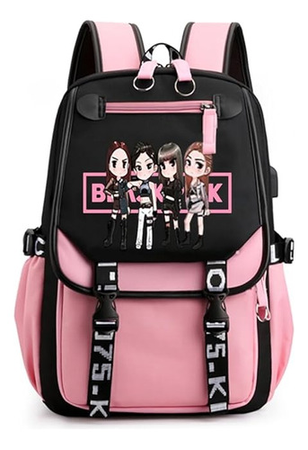 Mochila Blackpink Kpop Juvenil Coreana Con Puerto Usb&55 Tarjetas Pequeñas