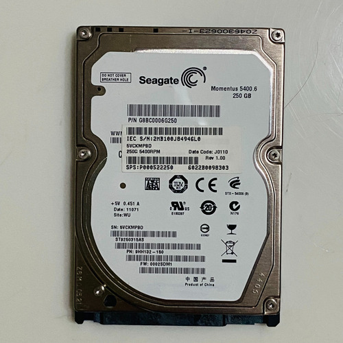 Disco Duro Seagate 250 Gb De 2,5 Pulgadas