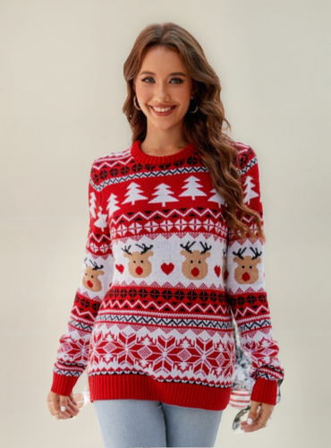 Sueter Navideño Moda Ugly Sweater Navidad Reno Santa Tejido