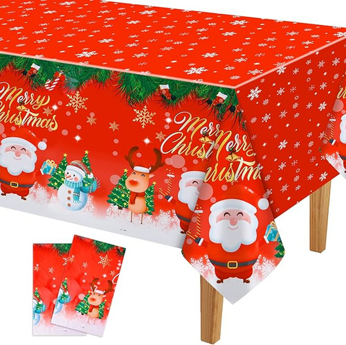 2 Manteles Navidad Plastico Con Copos Nieve Mantel Rectangul