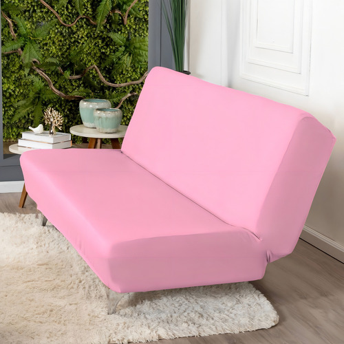 Capa Para Sofá Sem Braço Malha Moderna Resistente 3 Lugares Cor Rosa