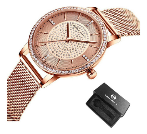 Reloj Hannah Martin 1074 Con Correa De Malla Y Diamantes