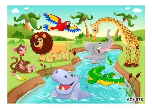 Papel De Parede Infantil Safari Animais Rio 6m² Azs78