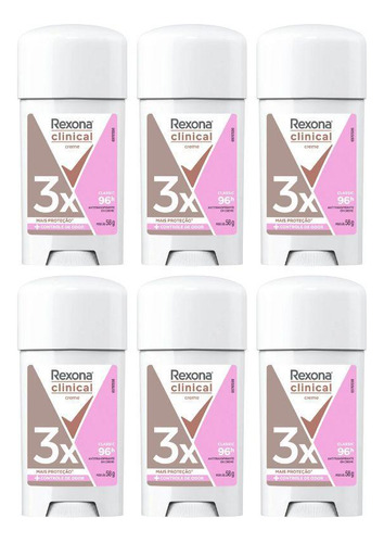 Desodorante Rexona Creme Clinical 58g Fem Classic Kit 6un