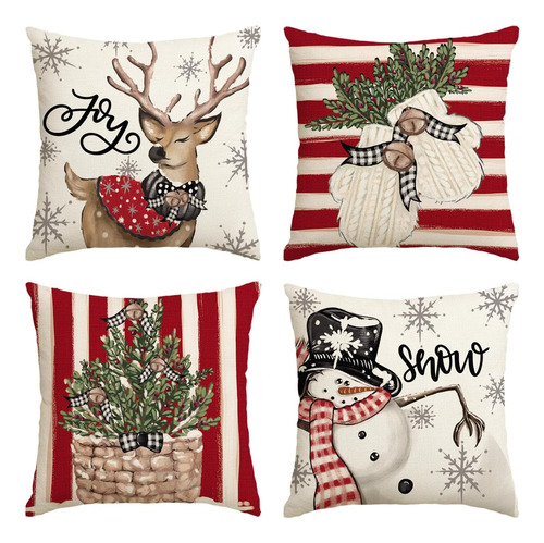 Funda De Almohada Navidad Muñeco De Nieve Reno 20x20 Rojo