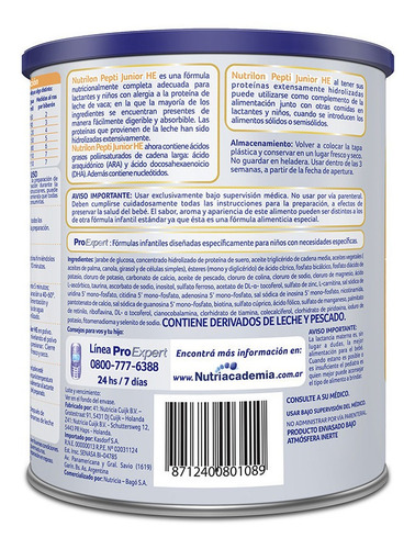Imagen 2 de 2 de Leche de fórmula en polvo Nutricia Bagó Nutrilon Pepti Junior HE en lata de 400g - 0 meses 2 años