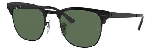 Óculos de sol polarizados Ray-Ban Clubmaster Metal Standard armação de metal cor polished black, lente green de cristal clássica, haste polished black de metal - RB3716