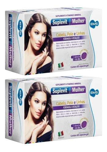 2 Cx Suplevit Mulher Cabelo, Pele E Unhas De 60 Cáps Cd