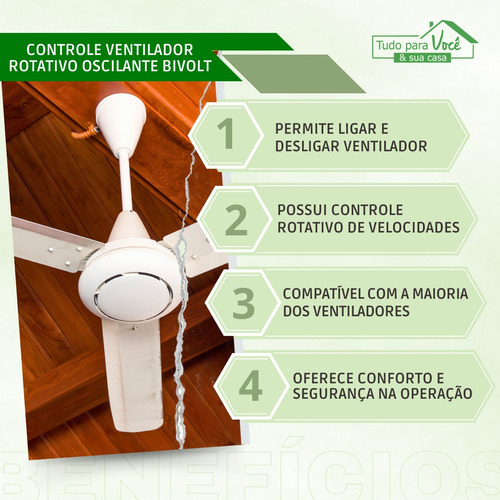 Controle Ventilador 1 Tecla Espelho 4x2 Rotativo Universal
