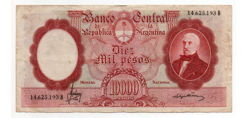 Billete Argentina 10000 Pesos Moneda Nacional Bottero 2193