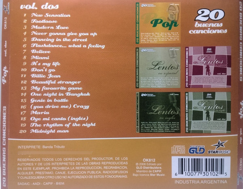 Cd 20 Buenas Canciones (pop Vol 2)