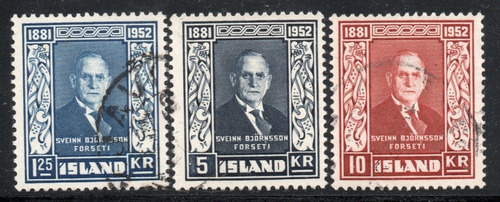 Islandia Serie X 3 Sellos Usados Sveinn Bjornsson Año 1952