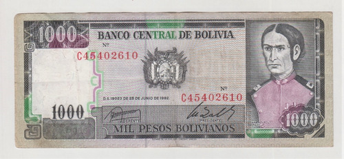  Billete Bolivia 1000 Bolivianos 1982 (c85)