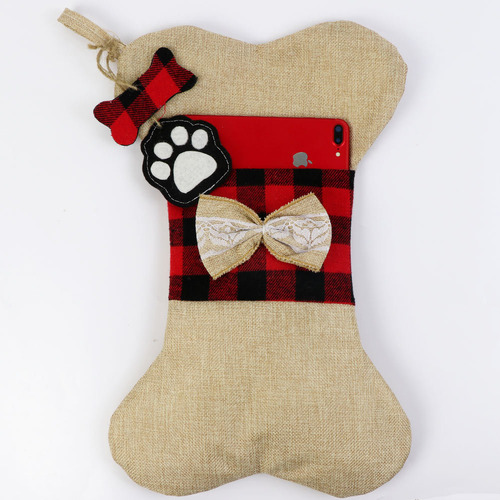 2 Simpáticas Medias De Navidad De Hueso De Perro A Cuadros
