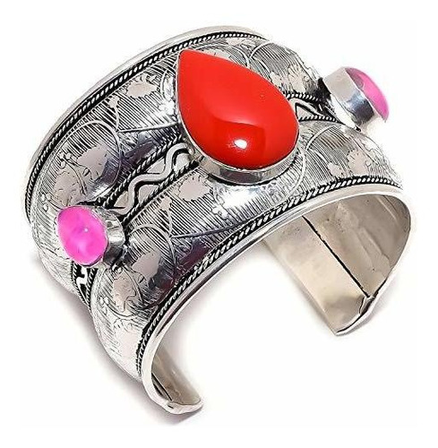 Ra De Puño - Coral, Triplet Fire Opal.925 Silver Jewelry Cuf