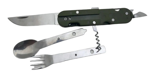 Imagen 2 de 4 de Set Cubiertos Plegable Camping Militar Supervivencia 7 En 1