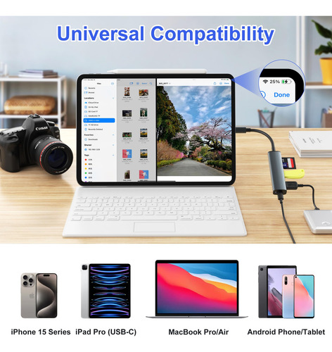 Lector De Tarjetas Sd Usb C 5 En 1 Tiansong Con Cargador Pd