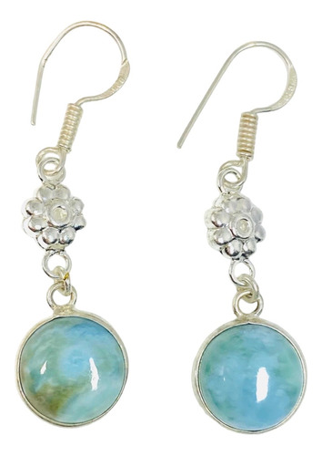 Aros Plata India Larimar Cabujón 100% Natural Alrm-34